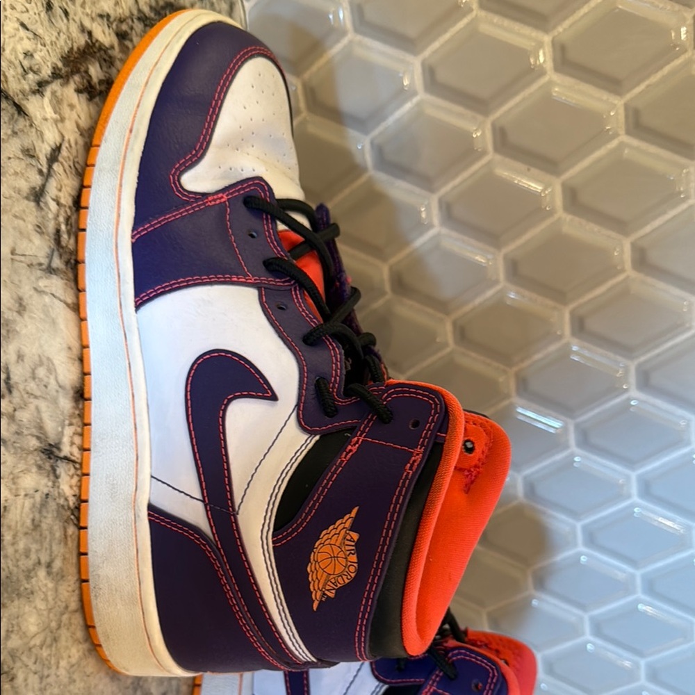 Jordan Purple and White High-Top Sneakers